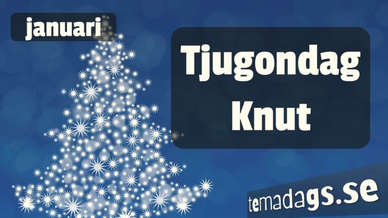 Tjugondag Knut 2 abstrakt julgran på blå bakgrund med text tjugondag knut
